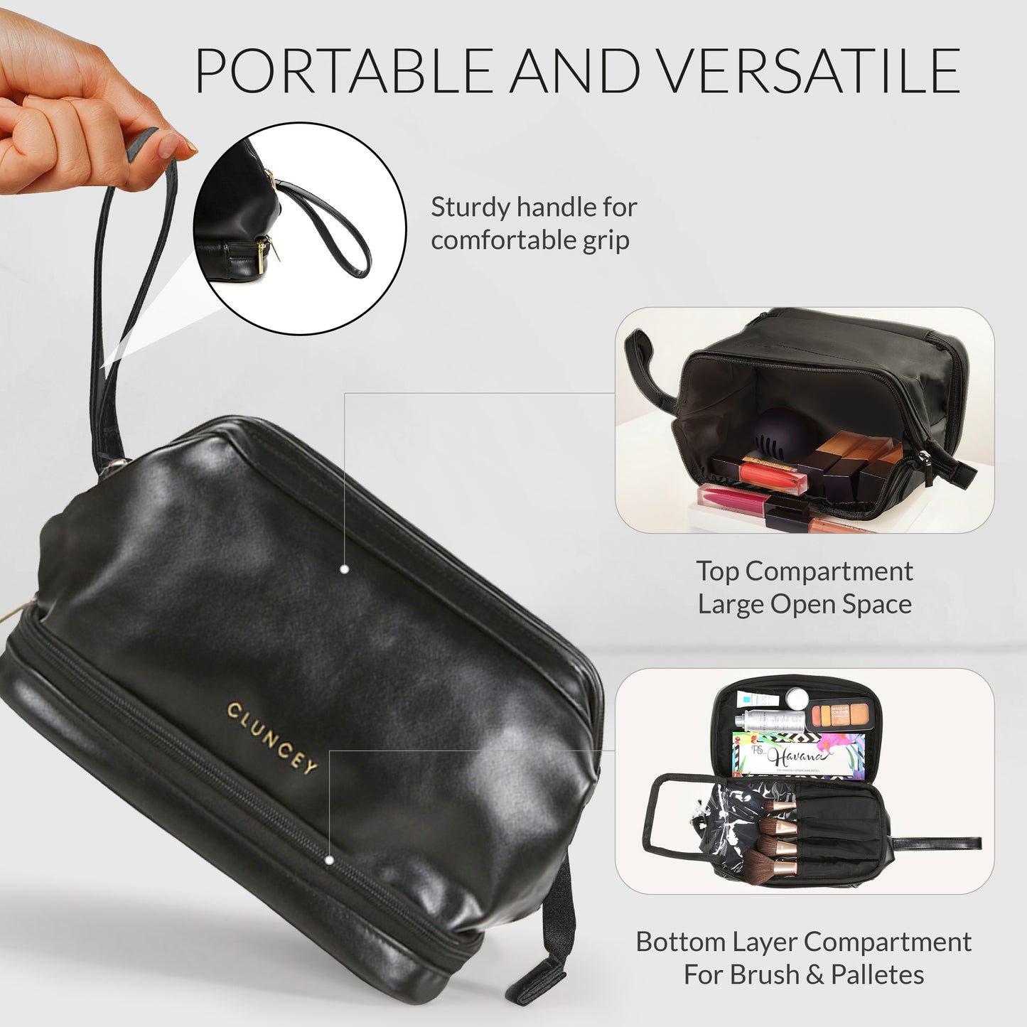 The Luxe Organizer - Double Layer Makeup Bag - Black