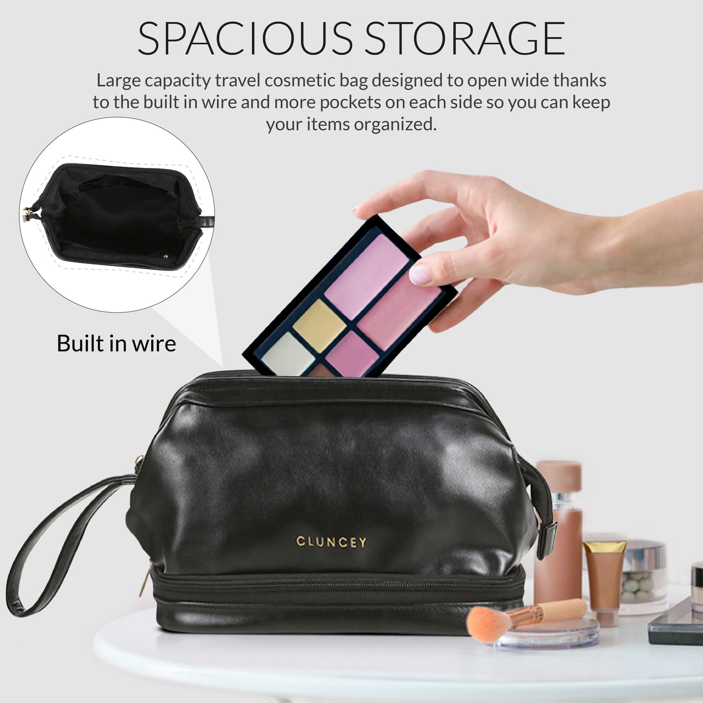 The Luxe Organizer - Double Layer Makeup Bag - Black