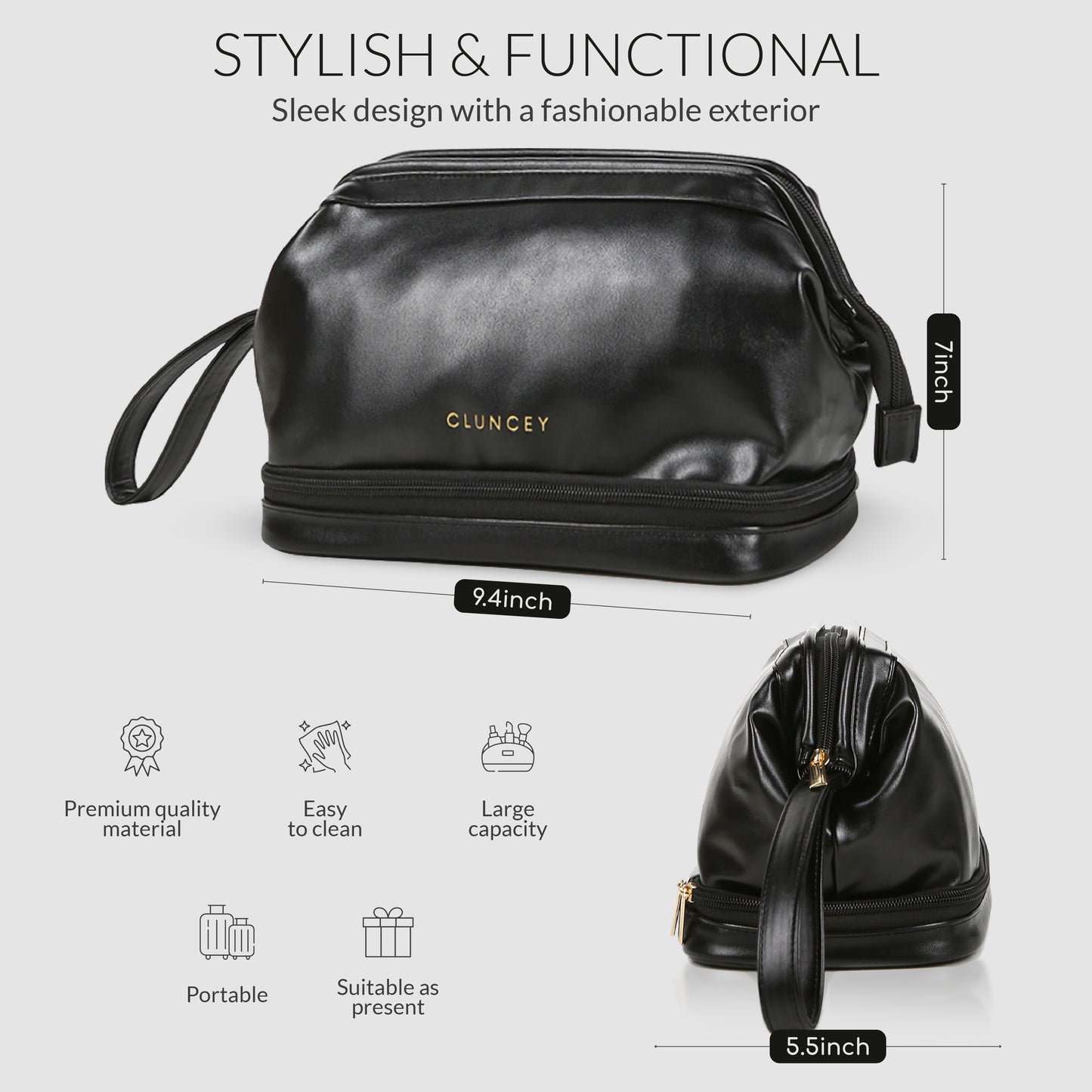 The Luxe Organizer - Double Layer Makeup Bag - Black