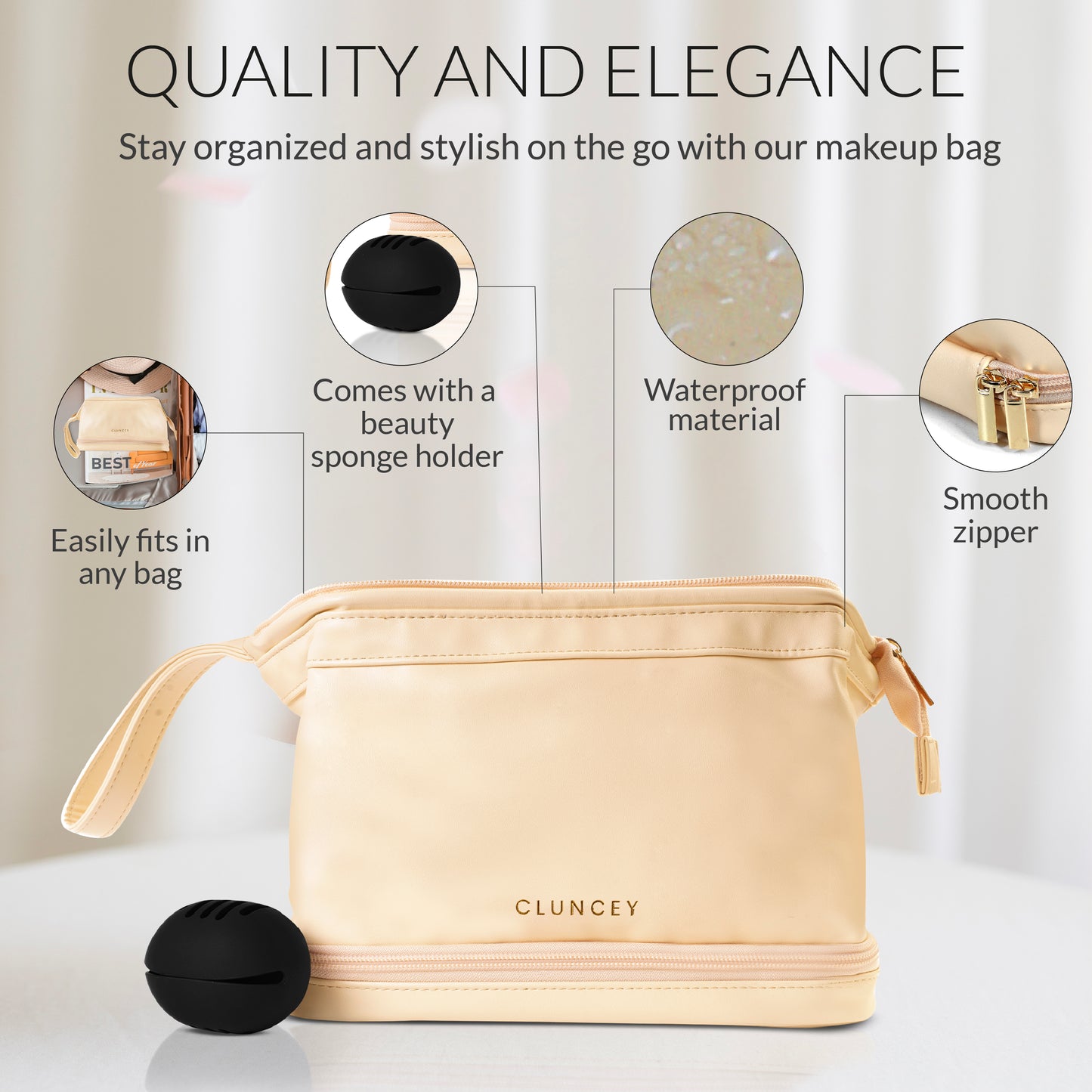 The Luxe Organizer - Double Layer Makeup Bag - Beige