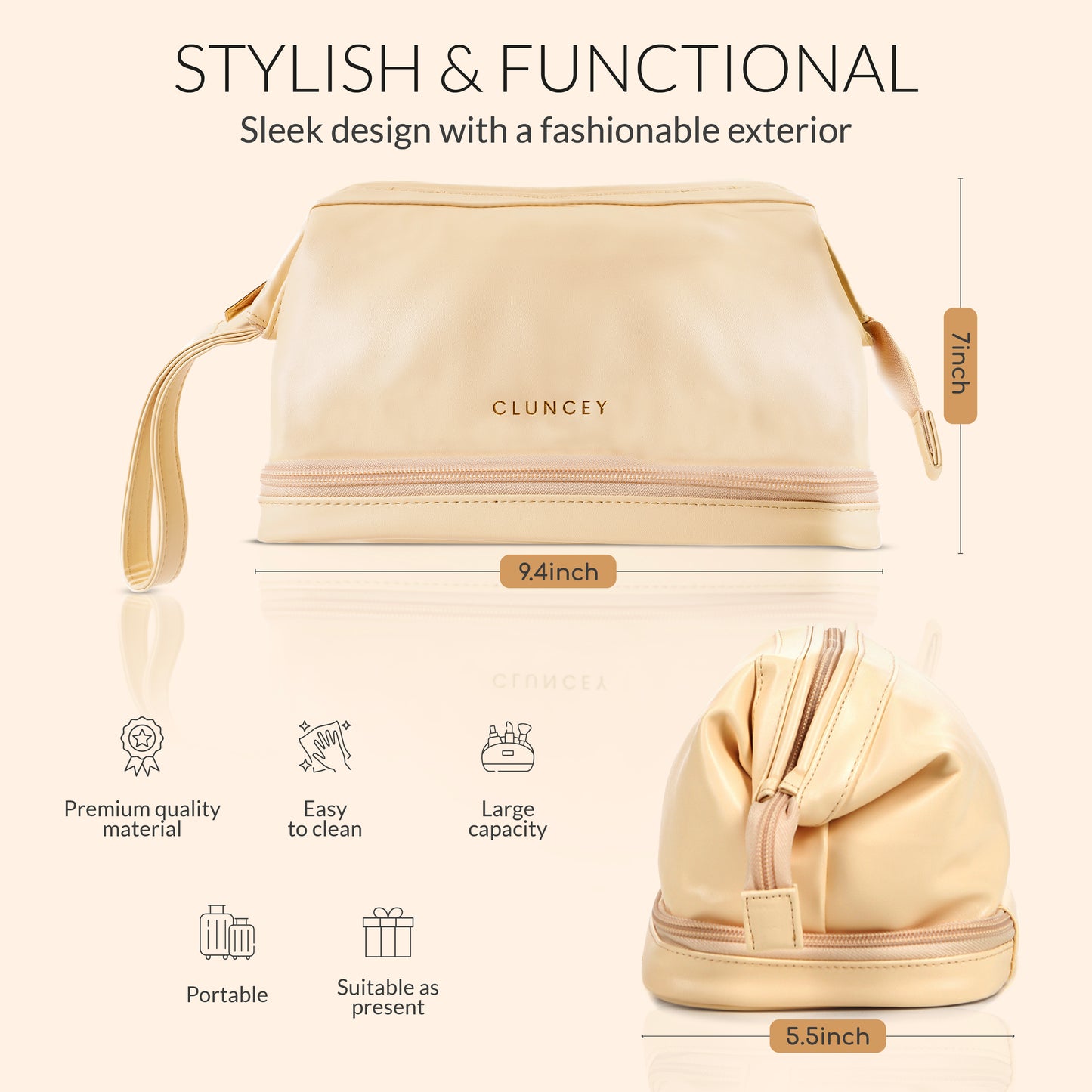 The Luxe Organizer - Double Layer Makeup Bag - Beige