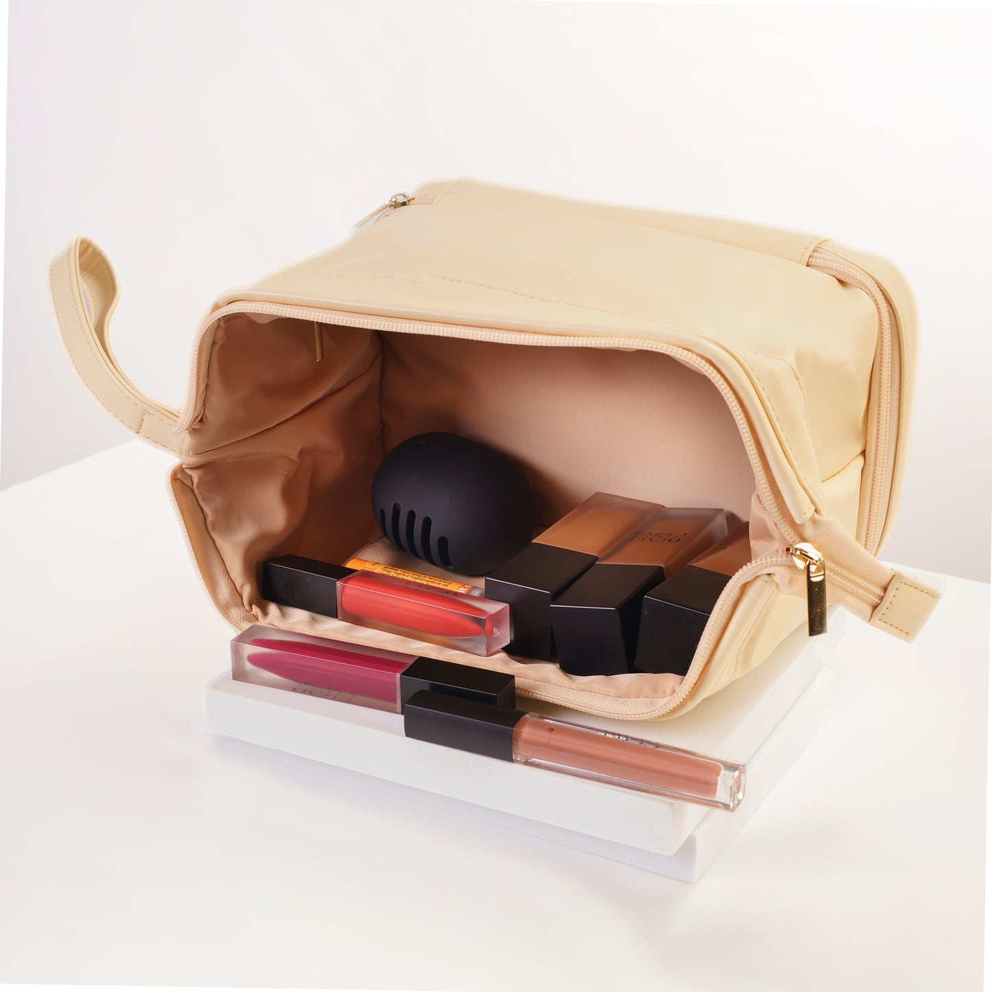 The Luxe Organizer - Double Layer Makeup Bag - Beige